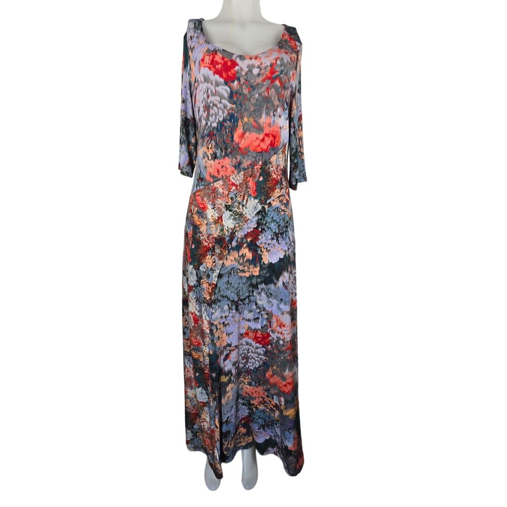 Soft Surroundings Blue Orange Watercolor Floral Women's Maxi Dress M